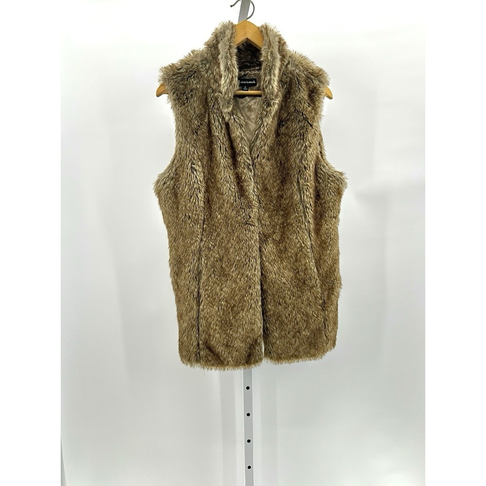 Valerie Bertinelli Women's Brown Sleeveless Faux Fur Vest Size Med
